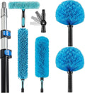 Hicavar 20 Foot High Ceiling Fan Duster with 5-12 Foot Extension Pole, Extendable Reusable Cobweb, Feather, Window Cleaning Squeegee Kit Blue