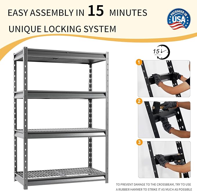 Shuntong The Atlas 48" W Heavy Duty Garage Shelving Unit Load 12000 Lbs, 4-Tier Metal Shelves for Storage, Adjustable All Steel Industrial Shelf, 48" W x 24" D x 72" H, Grey