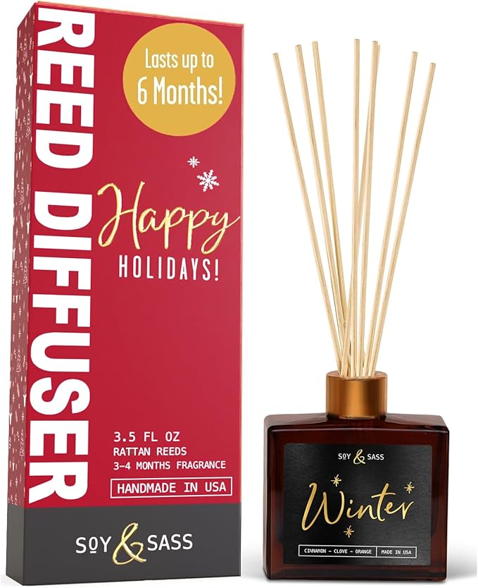Winter Diffuser, Christmas Diffuser - w/Cinnamon, Clove & Orange I Infused w/Essential Oils I3.75 OZ Oil I Christmas Décor I Long-Lasting Scent Lasts 4-6 Month's I Made in The USA