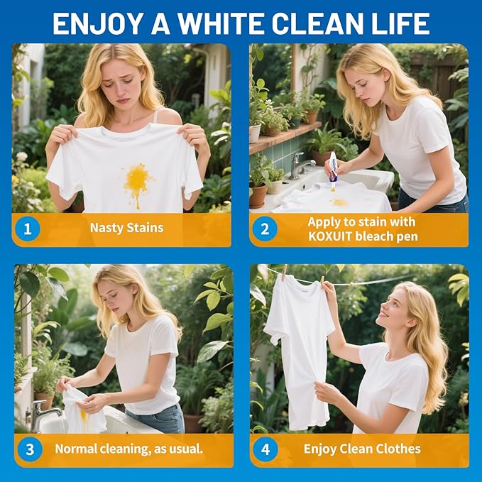 KOXUIT Portable Dual-Tip Bleach Pen for White Clothes & Grout - Travel-Ready 2-in-1 Gel Applicator with Brush Head, Non-Drip Cleaner for Bathroom Lines & On-The-Go Use (Unscented 2 Pack)