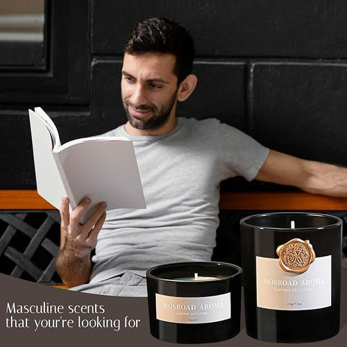 2-Pack Set Sandalwood Scented Candles for Men, Luxury Aromatherapy Candles for Home Scented, Natural Soy Fragrance Black Jar Candles, Gift for Men, Father, Husband