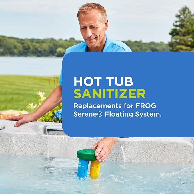 FROG Serene Replacement Bromine Cartridges for use with Hot Tub FROG Serene Floating Sanitizing System with 50 Test Strips - Prefilled for Quick & Easy Hot Tub Maintenance - 4 Pack