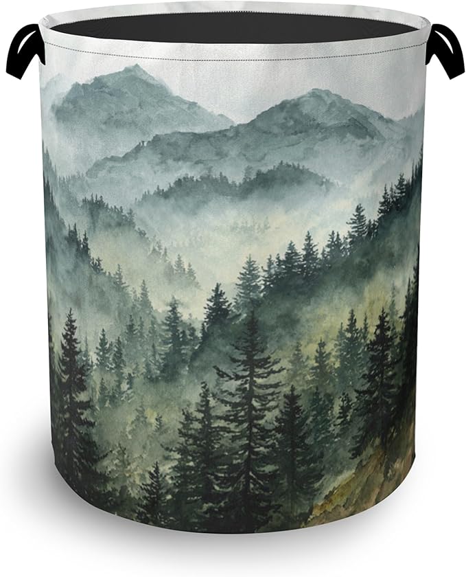 Mountains Forests Laundry Hamper,Dirty Clothes Laundry Basket with Handles Waterproof Oxford Cloth Storage Basket for College Dorms Bathroom Bedroom 16" x 20.8"