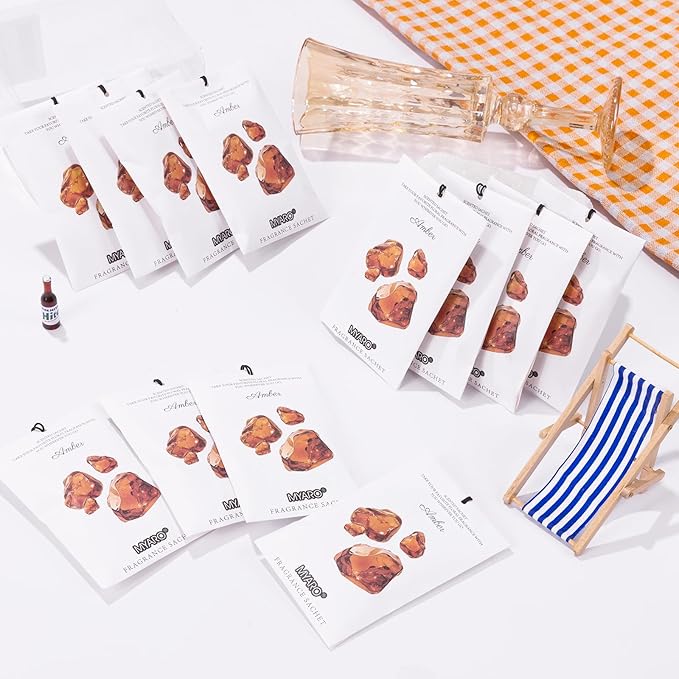 MYARO 12 Packs Amber Scented Sachets for Drawer and Closet, Long-Lasting Closet Sachet Bags Drawer deodorizers Fresh Scents, Home Fragrance for House