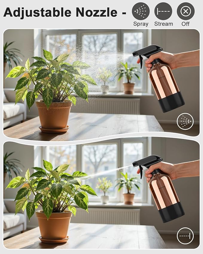 Bontip Amber Glass Spray Bottle with Silicone Sleeve Protection, 16 oz Refillable Spray Bottle for Cleaning Solutions, Plants, Aromatherapy, Facial Hydration (Black Sleeve(Amber Bottle)