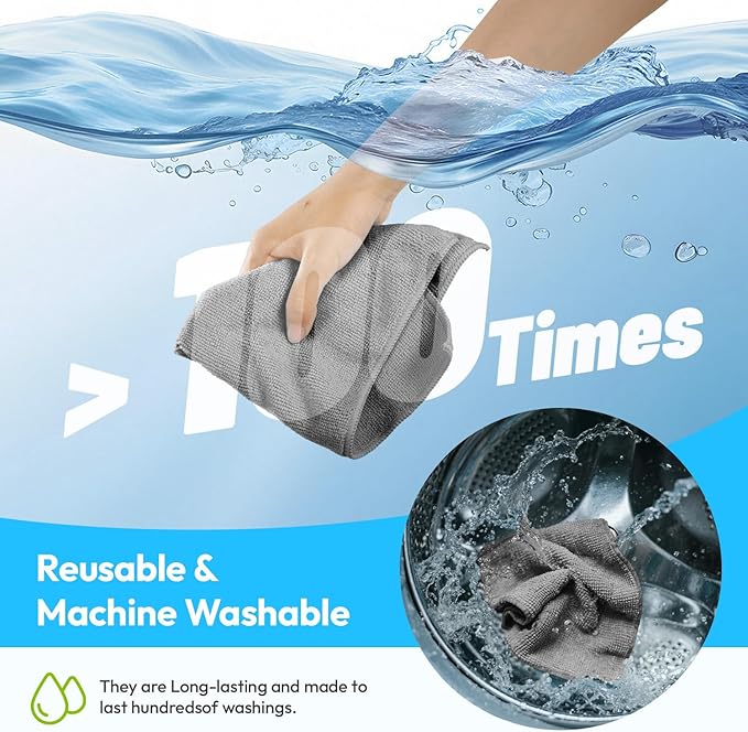 Tekswip Microfiber Cleaning Cloth 12"X12" 24 Pack Grey Lint Free Microfiber Towels for Cars-Extra Thick, Streak-Free, Fast Absorbent - Reusable Multi-Purpose Housekeeping Rags for Cars