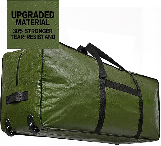 HOMEST Christmas Tree Storage Bag, Fits for 7.5-9 ft Xmas Artificials, Zippered Bag with Reinforced Carrying Handles and Wheels, Green (Bag Only)