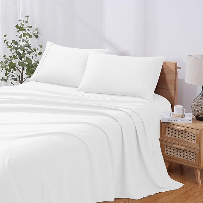 Modern Threads Soft Microfiber Solid Sheets - Luxurious Microfiber Bed Sheets - Includes Flat Sheet, Fitted Sheet with Deep Pockets, & Pillowcases White Queen