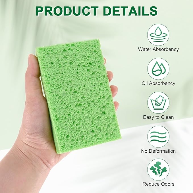 M METERXITY 6-Pack Kitchen Sponges, Condense Eco Cellulose Non-Scratch Scrub Heavy Sponge for Kitchen/Household/Bathroom, Clean Tough Messes Dish Scrubber [Green]