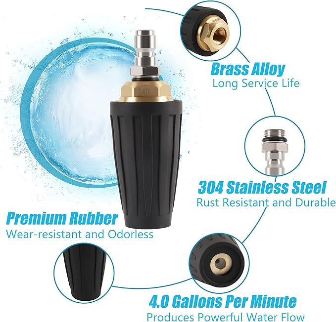 AutoViteX Pressure Washer Tips Turbo Nozzle 4000 PSI with 7 Pieces Spray Tips, 4.0 GPM 4.0 Orifice, 1/4" Quick Connect for Concrete, Cleaning Brick and Vinal Surfaces