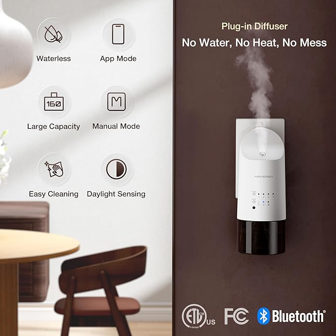 Airversa Smart Waterless Diffuser Plug in Wall for Essential Oils, 160mL, App Control Scent Diffuser with Buttons, Up to 800 sq ft, Oil Diffuser for Home, Room, Spa, Office, Studio, ANP White