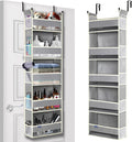 roomtalk Over The Door Organizer 5-Shelves and 10 Side Pockets, Over The Door Storage for Bathroom Bedroom Nursery, Hanging Door Organizer for Baby Diapers and Kids Toys (13"x5"x44", Grey)