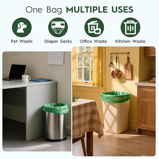 10-13 Gallon Compostable Trash Bags with Handles Tie 30 Bags Biodegradable Garbage Bags Food Scrap Green Waste Bags Thick 0.87 Mil 49.21 Liter ASTM D6400, US BPI and OK Compost Home Certified