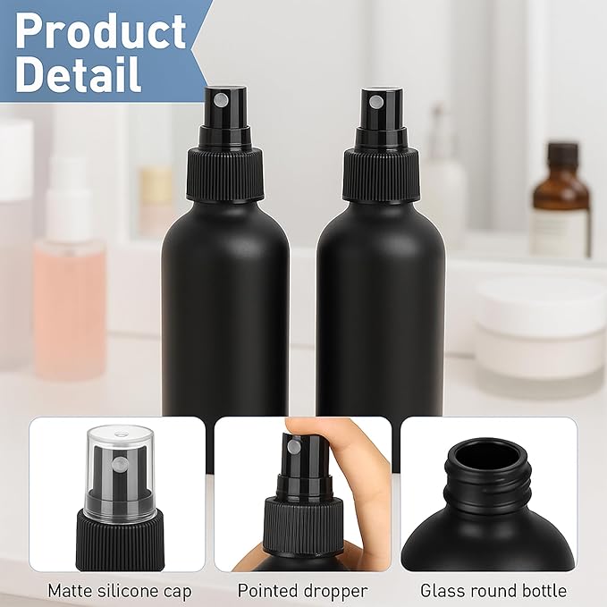 80 Pcs 2 Oz Glass Spray Bottles Fine Mist Spray Bottle Refillable Cosmetic Bottles Empty Small Bottle for Essential Oils Travel Cleaning Solutions Featuring Accessories(Black)