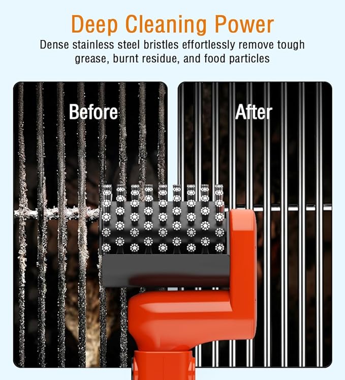 Electric Grill Brush - Safe Heavy Duty BBQ Cleaner with Dual-Speed, Stainless Steel Detachable Head, Stainless Grill Grate Cleaner for Charcoal Grill - Gifts for Grill Men/Dad (Red)