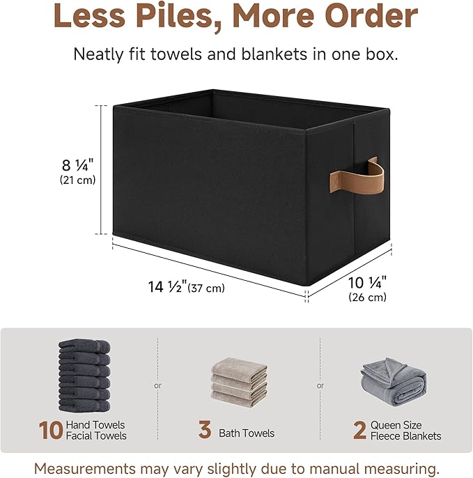 StorageWorks Storage Baskets for Shelves, Foldable Fabric Closet Storage Bins with Handles, Clothes Organizer Laundry Baskets, Black, 3-Pack, Large