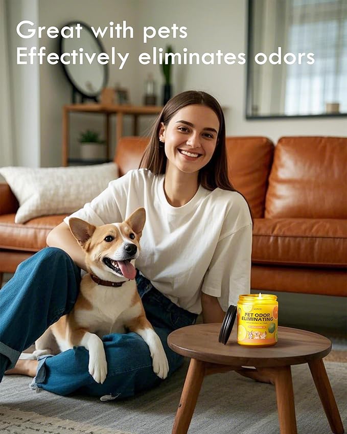 AOOVOO 2 Pack Citrus Lemon Pet Odor Eliminating Highly Fragranced Candle - Eliminates 95% of Pet, Smoke, Food, and Other Smells Quickly, Air Freshing Soy Candle