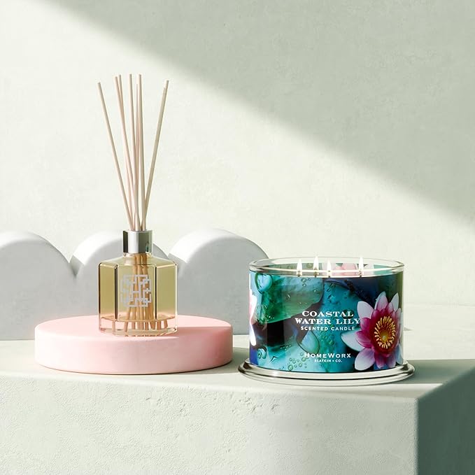 HomeWorx by SLATKIN + CO. Candle- Coastal Water Lily, 18 oz. Premium Scented Candle - 30-55 Hours Burn Time