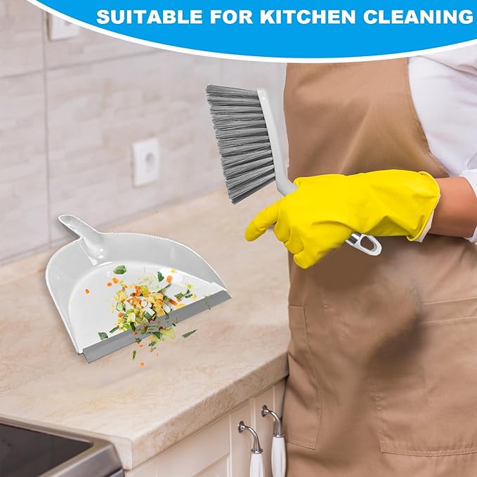 Small Broom with Dustpan Combo Set Mini Broom and Brush Set Hand Sweeper for Cleaning Desk Office Kitchen Pet Nest (White)