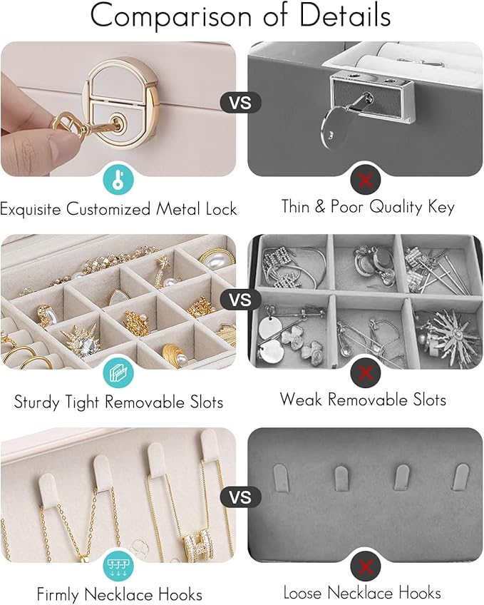 Vlando 2-Layer Jewelry Box,Valentines Day Gifts for Her Jewelry Organizer for Women Removable Jewelry Tray for Earrings Necklace,Gift Ideas,Birthday Graduation Gifts Apricot Pink