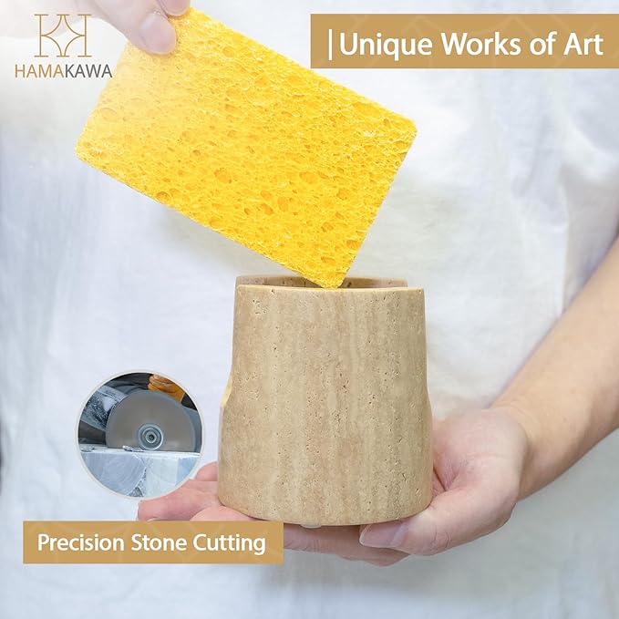 HAMAKAWA Natural Marble Travertine Sponge Rack, Beige Sink Storage Rack Suitable for Kitchen Countertops, Drying Rack, Sink Organizer