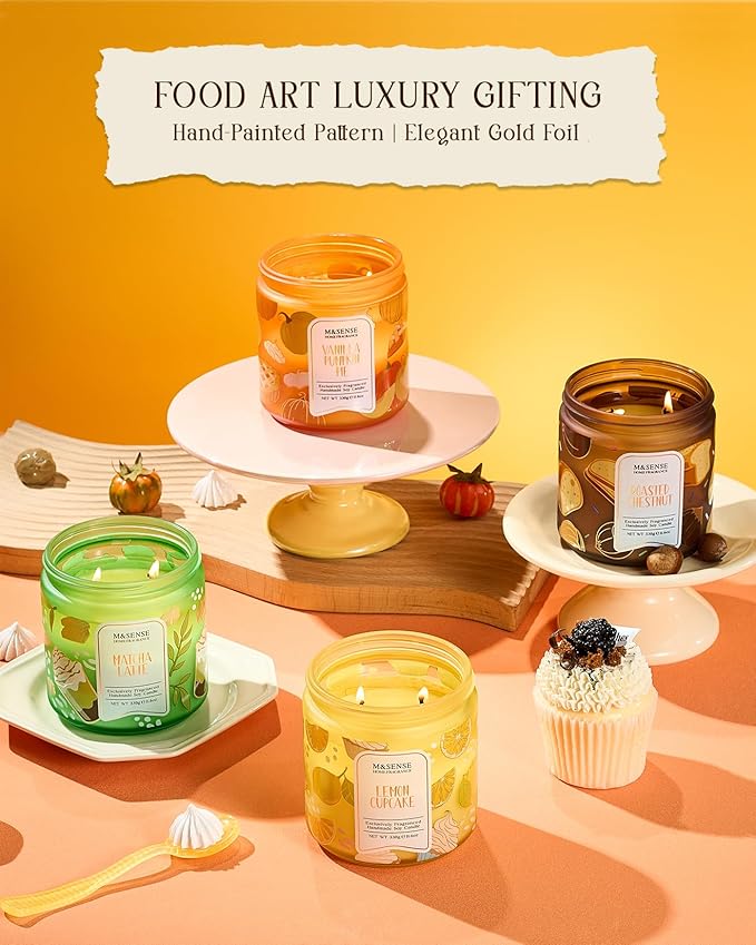 M&SENSE Christmas Candles Cinnamon Apple Scented, Soy Wax 11.6oz 70 Hours Long Lasting Burn, Holiday Candle for Kitchen Dining Room Fall Decor, Winter Relaxing Gifts for Women