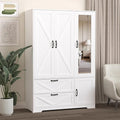 Armoire Wardrobe Closet with Mirror and 2 Drawers, 72''H Bedroom Armoire Wardrobe Cabinet with Hanging Rod and Light,Wooden Bedroom Closet with 3 Door