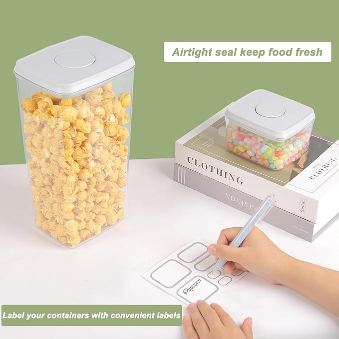 Kahyeets Airtight Food Storage Containers with Lids Pop Up Containers Pasta Organizer for Kitchen Pantry Cereal Snack Flour Sugar Coffee (3pc 1200ml / 1.26qt)