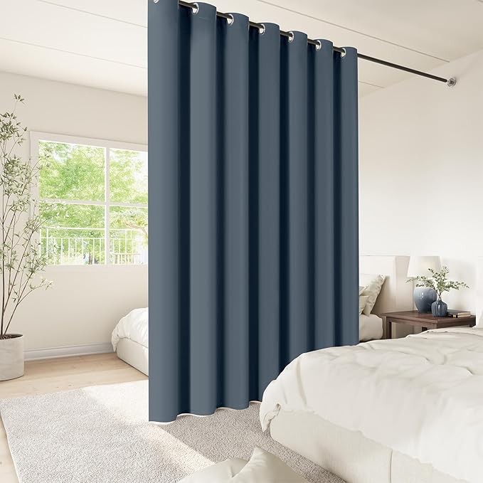 ChrisDowa Room Divider Curtain 120 Inches Long, Wide Blackout Sliding Door Curtain for Bedroom, Room Darkening Privacy Window Curtain for Patio Door (1 Panel Set, Stone Blue, 100 x 120 Inch)