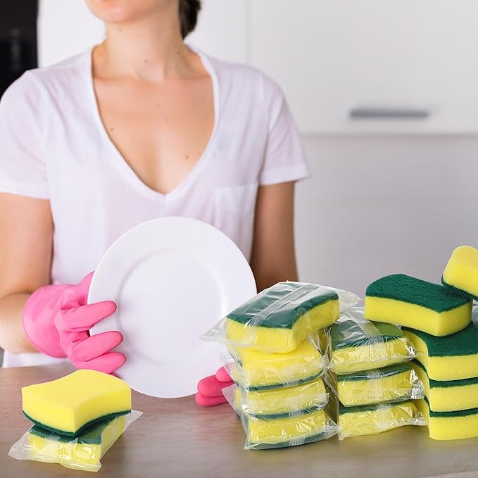 Ovveroche 200 Pcs Individually Wrapped Sponges,Uncompressed Non Scratch Scrouing Sponges for Household Cleaning Dishes Kitchen Airbnb Apartment Car Bike