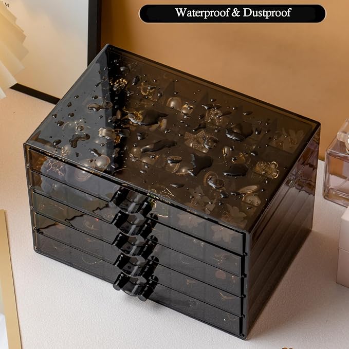 SPAKOWN Earring Organizer, Acrylic Jewelry Holder Organizer with 5 Drawers Stackable Earring Storage Case Jewelry Boxes for Women (Gray)