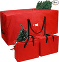 Christmas Tree Storage Bag 9ft (3pc Set), Fits Up to 9 Foot Artificial Trees, 600D Oxford Tear-proof Xmas Tree Bag, Reinforced Handles & Zippered & Durable, Holiday Decoration Storage Bags, Red