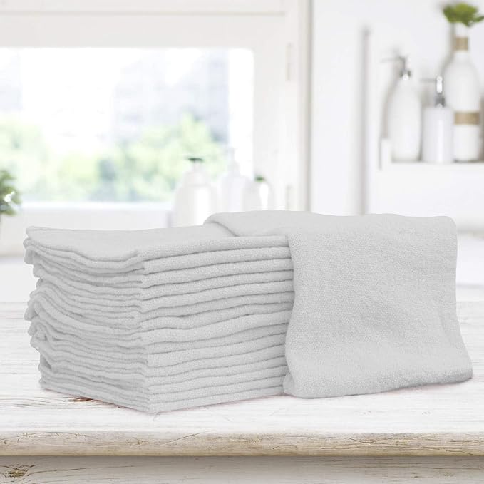 Shop Towels – Pack of 50 Reusable Cleaning Rags – Durable Quality Cotton – 13" x 13"– Machine Washable – Suitable for All Purposes (White)