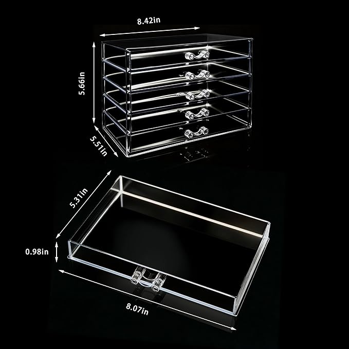 Clear Acrylic Jewelry Storage Box, Earring Jewelry Organizer with 5 Drawers, 5-Layer Jewelry Box for Women, Earring Display Holder for Earrings Ring Bracelet Necklace Transparent Display Storage Case