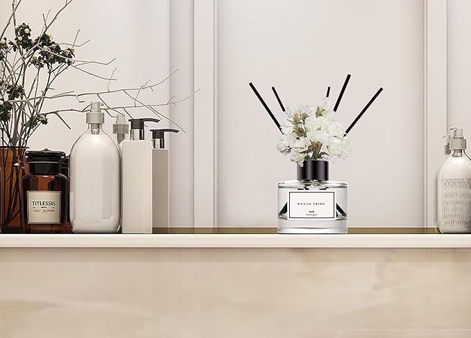 WEALD TRIBE Flower Reed Diffuser Set of 3 for Bathroom Accessories Shelf Decor & Air Fresheners, Stick Defusers | Velvet Vanilla, Hotel White Tea, Tahitian Crown Flower Scent(1.7oz/Pack) Office Gift
