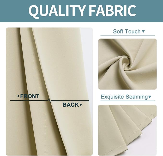 ChrisDowa Blackout Curtains 36 Inches Long for Living Room, Grommet Thermal Insulated Room Darkening Curtains for Bedroom (1 Panel Set, Beige, 52W x 36L)