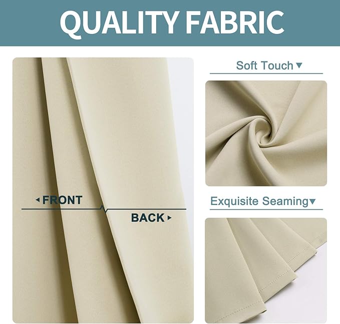 ChrisDowa Grommet Blackout Curtains for Bedroom - Thermal Insulated Room Darkening Curtains for Living Room (1 Panel Set, Beige,52W x 45L)