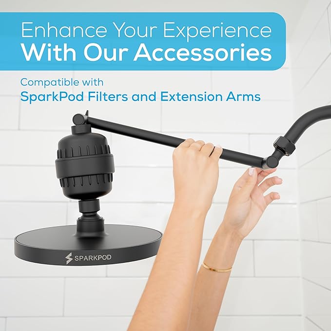 SparkPod Shower Head - High Pressure Rain - Premium Quality Luxury Design - 1-Min Install - Easy Clean Adjustable Replacement for Your Bathroom Shower Heads (Midnight Black Matte, 8 Inch Round)