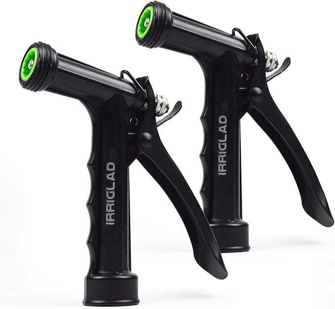 IRRIGLAD Hose Nozzle 2 Pack, Full Size Pistol Grip Water Nozzle Sprayer with Threaded Front, High Pressure Nozzle, Adjustable Spray Water Flow for Watering Plants, Showering Pet, Washing Car, Cleaning
