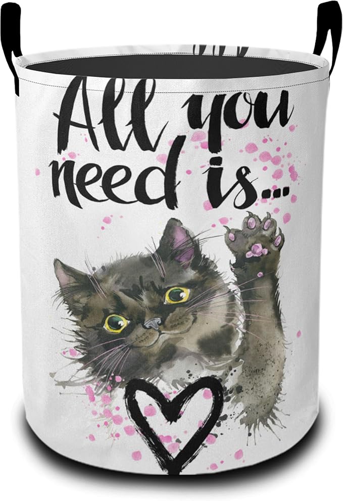 Cute Cat Laundry Basket, All you Need is Oxford Cloth Laundry Hamper With Handle Foldable Portable Clothes Storage Basket Storage Bag For Laundry Room/Bathroom/Bedroom/Dormitories