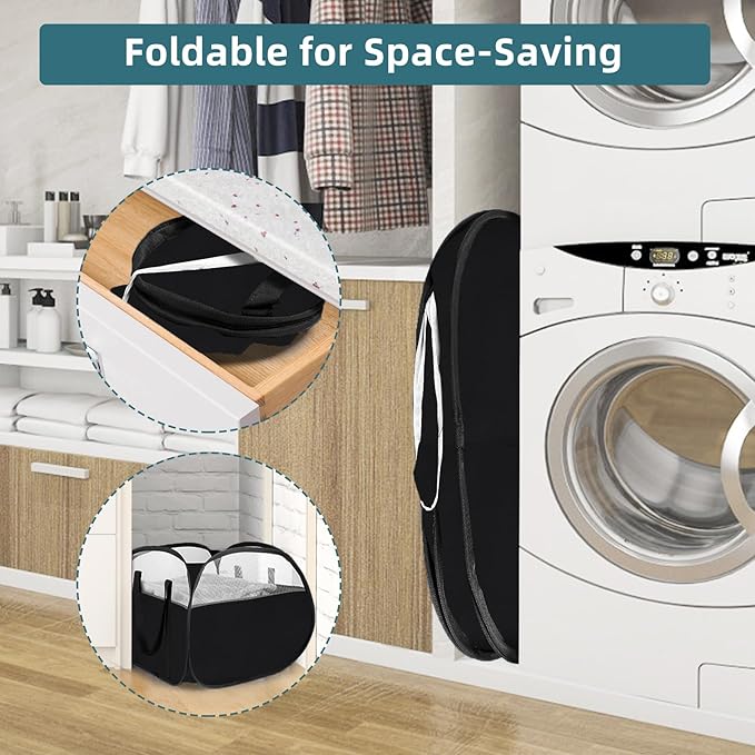 Laundry Basket with Handles 90L, Collapsible Laundry Baskets, Foldable Laundry Basket, Tear-proof Dirty Clothes Pop Up Hampers for Laundry, Bedroom, Bathroom, Dorm, Kids Room, Travel or Campout Black