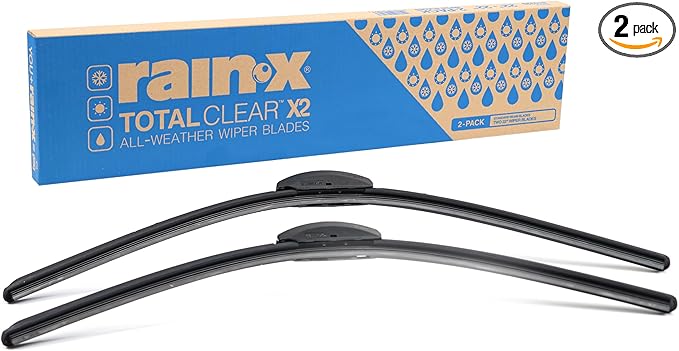 Rain-X 810337 Total Clear Beam Wiper Blades 20" & 20" Windshield Wipers for All-Weather Performance, Rubber Squeegee for Smooth Clean Wipe & Quiet Operation - 2 Pack Value