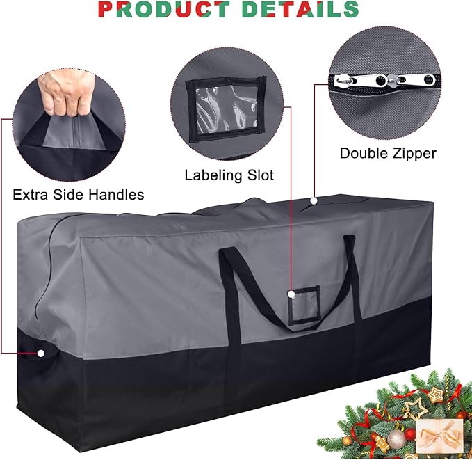Christmas Tree Storage Bag, 600D Oxford Extra Large Moving Bags, Fits Up to 9 Ft Artificial Trees, Skeleton Storage, Waterproof Christmas Decorations Storage Bags with Zippers & Card Slot