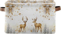 ALAZA Golden Reindeer Deer Merry Christmas Foldable Storage Box Storage Basket Organizer Bins with Handles for Shelf Closet Living Room Bedroom Home Office 2 Pack