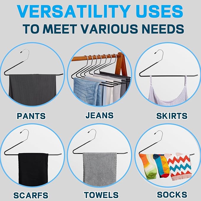 Amber Home 15" Metal Pants Hangers 20 Pack, Non Slip Open Ended Slacks Pants Hangers, Black Trouser and Jean Hanger for Closet, Space Saving Clothes Hanger Strong and Durable