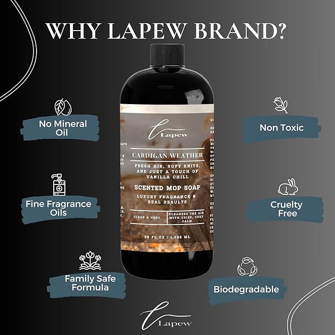 Lapew Cardigan Weather Scented Mop Soap Concentrate 36 oz | Premium Fragranced Floor Cleaner | Streak-Free | Hard Floor Cleaning Solution | Eco Friendly | Made in USA (Sweater Weather)