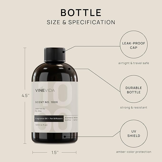 VINEVIDA (4oz) My Way Diffuser Oil - Home Luxury Scents - Cold Air Diffuser Oils - Hotel Essential Oil | Fragrance No.1000 Inspired by 5 Star Hotel Scents