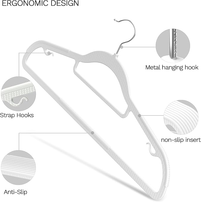 MLKJHHI 20 Pack Thin Space Saving Hangers, No Slip Clothes Hangers with Non Slip Textured and 360° Hook - Plastic Hanger, Closet Organizer for Shirt, Pants, Suit, Skirt, Coat - White