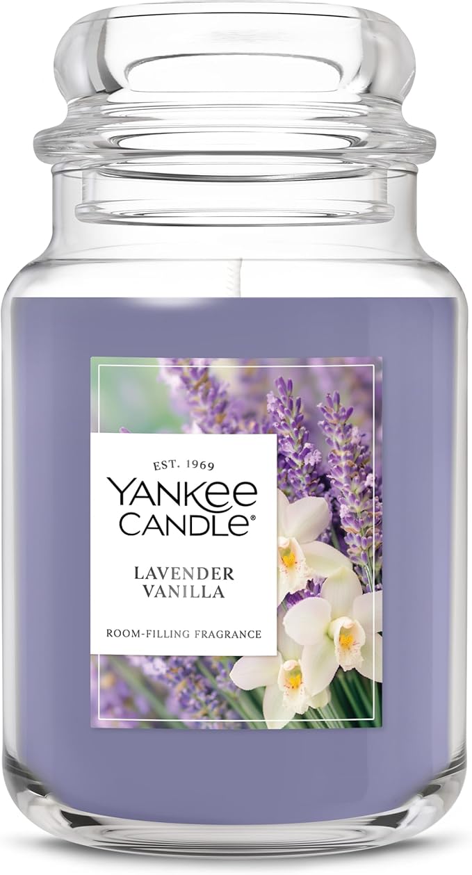 Yankee Candle Lavender Vanilla, Scented Candle, 22oz Large Jar with up to 150 Hour Burn Time, Giftable