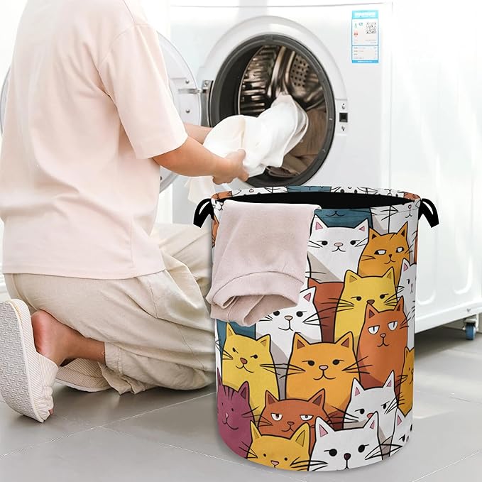 Funny Cat Laundry Basket,Foldable Oxford Cloth Tote Bag Laundry Hamper Clothes Storage Bucket Organizer for Bedroom Laundry Storage Dormitories 16" x 20.8"